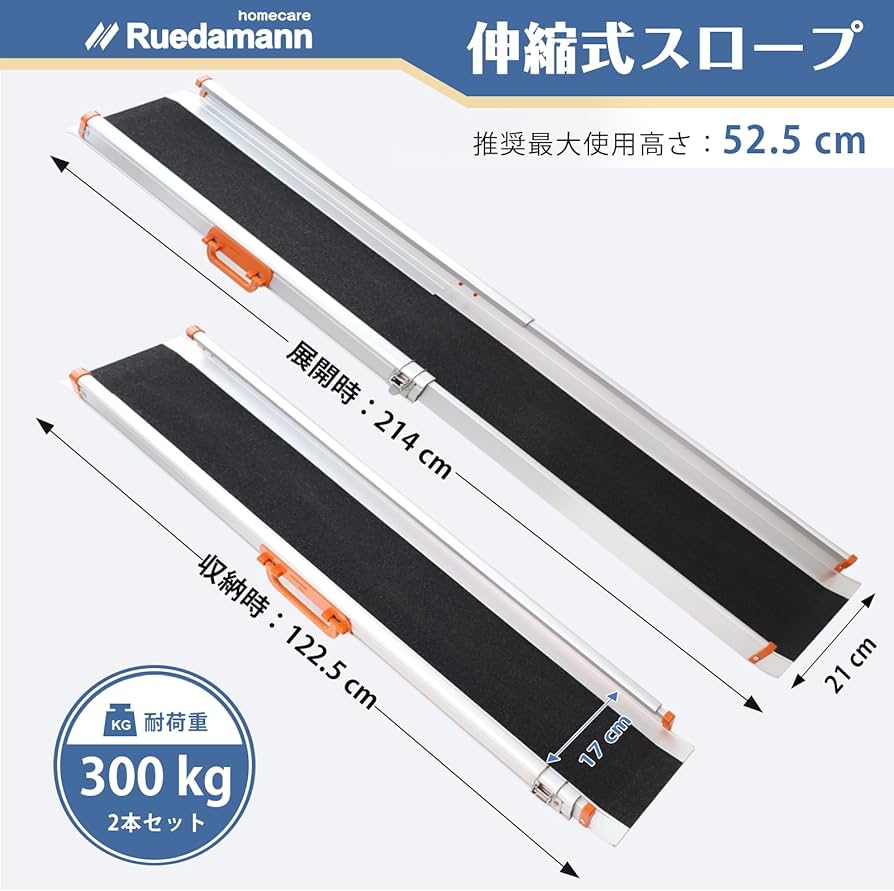 未開封品・Ruedamann 車椅子用スロープ 214cm Amazon | Ruedamann スロープ 車椅子 長さ122.5-214cm 無段階長さ調整